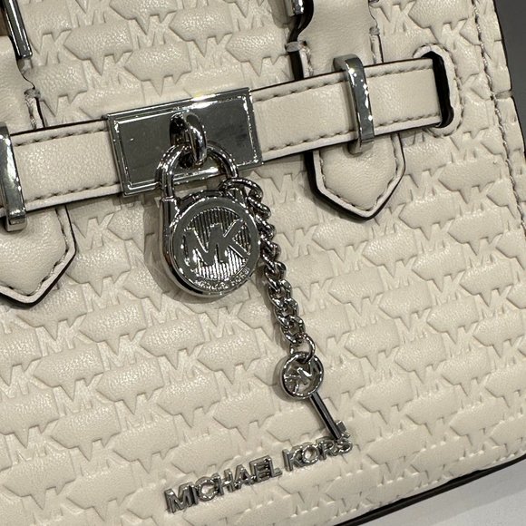 Michael Kors Hamilton MINI Shoulder Crossbody Bag Embossed MK Light Cream - Picture 15 of 16